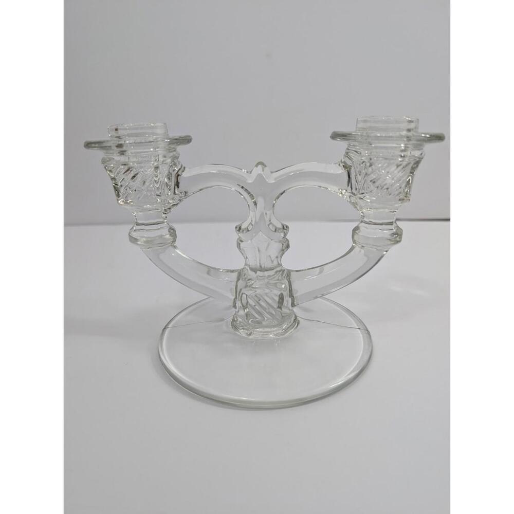 Beautiful Vintage Indiana Glass  "Block & Rib" double taper candlestick holder.